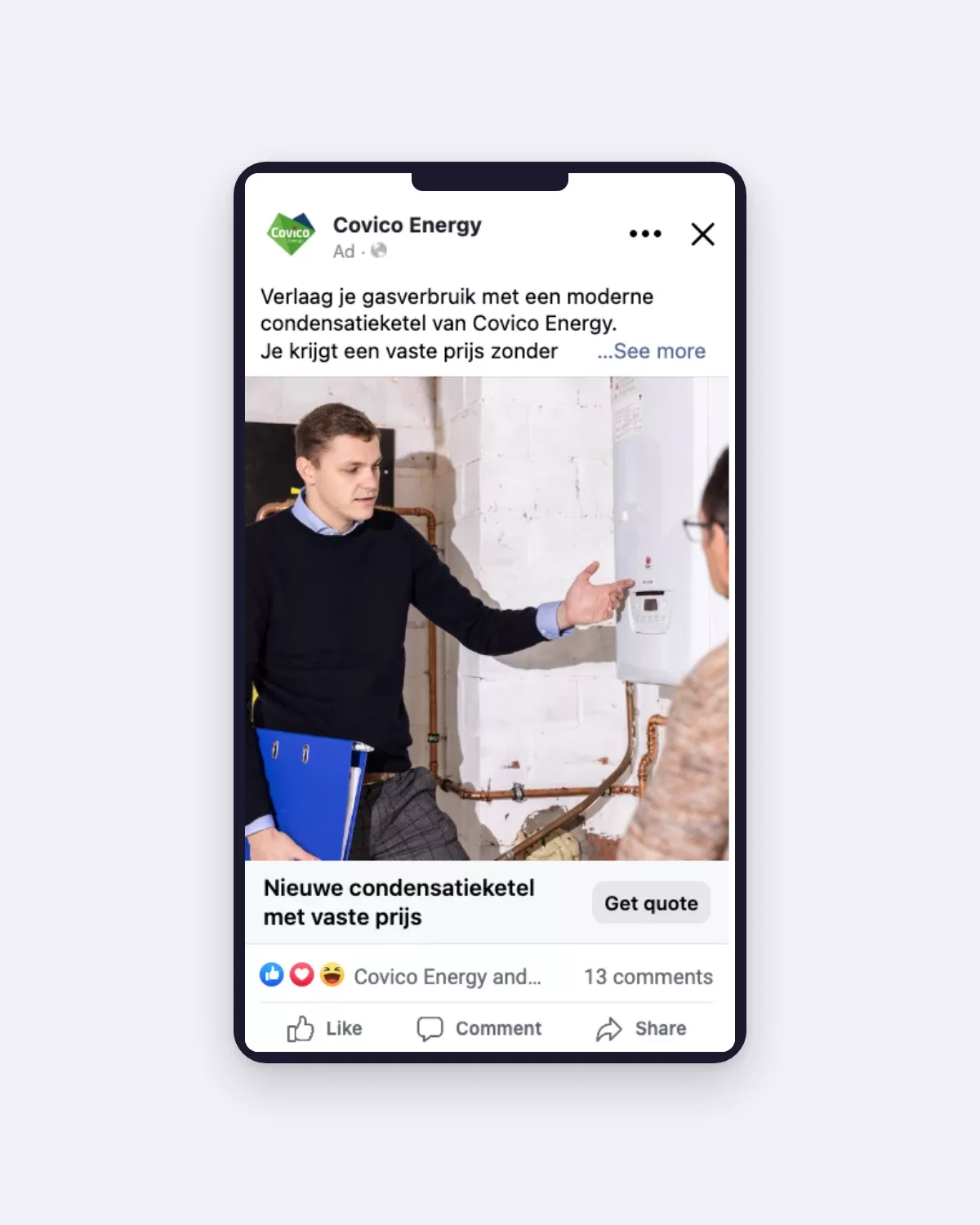 Facebookadvertentie voor Covico Energy
