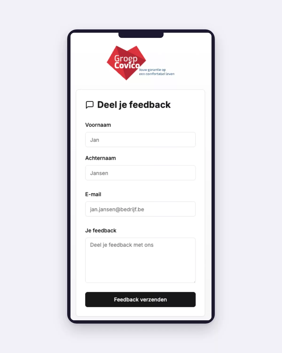 De feedbackvraag zoals de klant hem krijgt